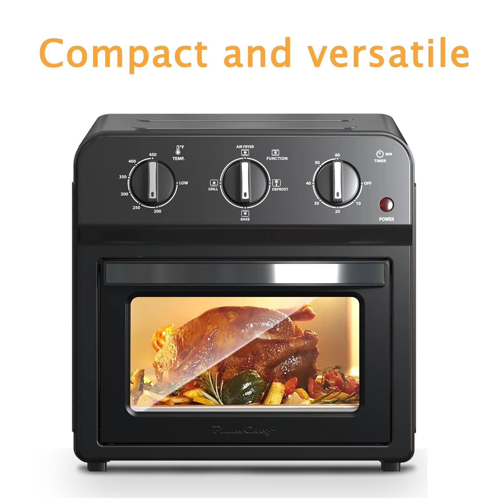 Plum Chef 13QT Air Fryer Toaster Oven Combo, 7-in-1 Multifunctional Countertop Oven with 360�� Hot Air Circulation for Healthy Oil-Free Cooking, Family Size, Stainless Steel, Silver