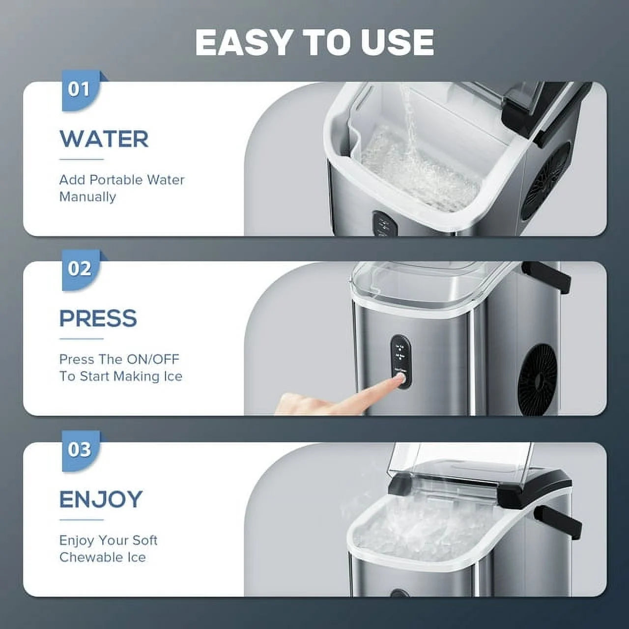 Auseo Nugget Ice Maker Countertop,  Ready in 6 Mins ,35Lbs Each  day with Self-Cleaning,Portable Sonic  Ice Machine  for Home/Office/Bar, Black