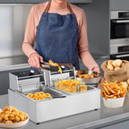Electric Deep Fryer,Tank Stainless Steel Deep Fryer, Temperature Control, Countertop Fryer for Home Kitchen and Restaurant, 110V