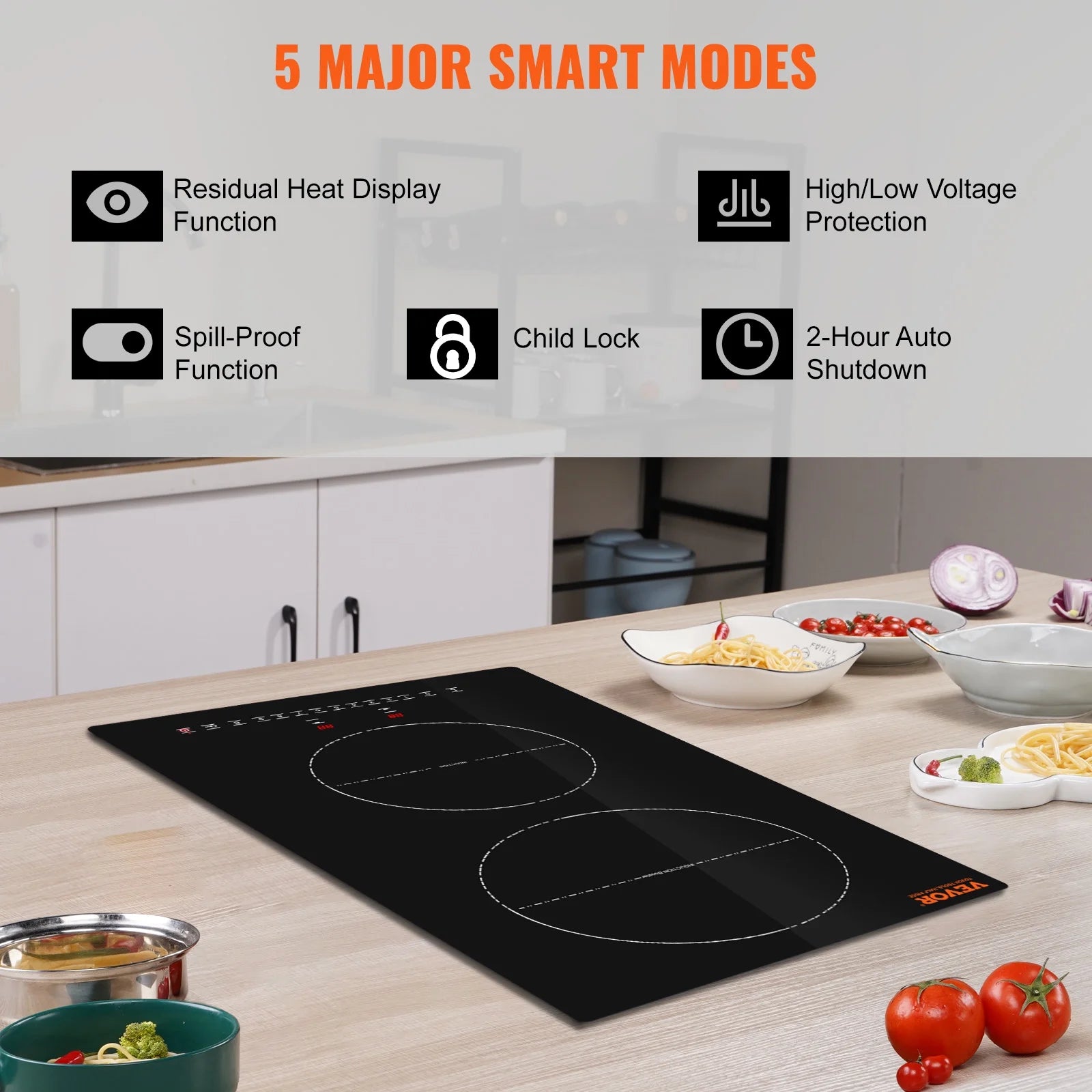 BENTISM 12 inch Electric Cooktop 2 Burners 1800W Stove Top Touch Control