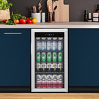 Nipus 17.52 inch Beverage Refrigerator Cooler,120 Cans Capacity with Glass Door for Soda Wine Beer, with Adjustable Removable Shelves, Black