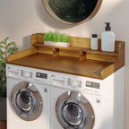 Modern Washer Dryer Countertop with 2-Tier Shelf,Laundry Room Countertop Organization Storage with 2.75" H Guard Edge Rails,Non-Slip Pad,Waterproof and Easy to Clean,54"W x 27.55"D,Natural Wood
