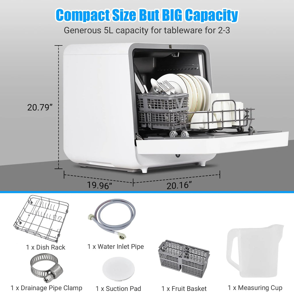 Countertop Dishwasher,Portable Dishwasher Countertop,6 Programs Portable Dishwasher with Touch Control & Air-Drying Function,2 in 1 Tabletop Dishwasher for Home,Apartments