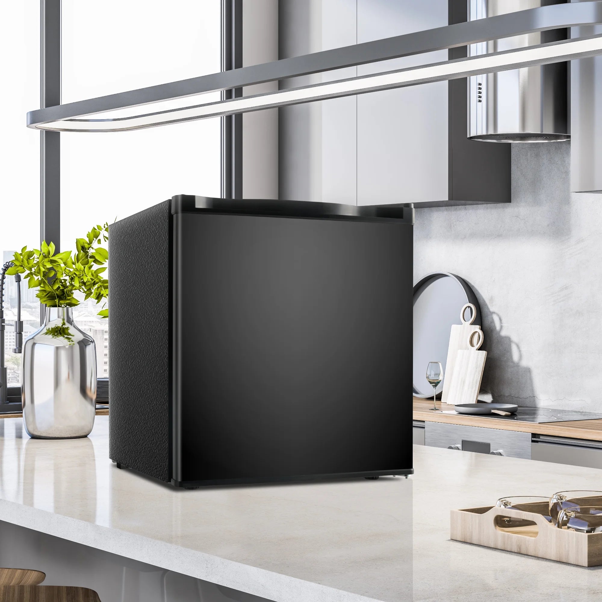 Simzlife 1.6 Cu.ft Mini Fridge with Freezer, Single Door Mini Refrigerator, Black