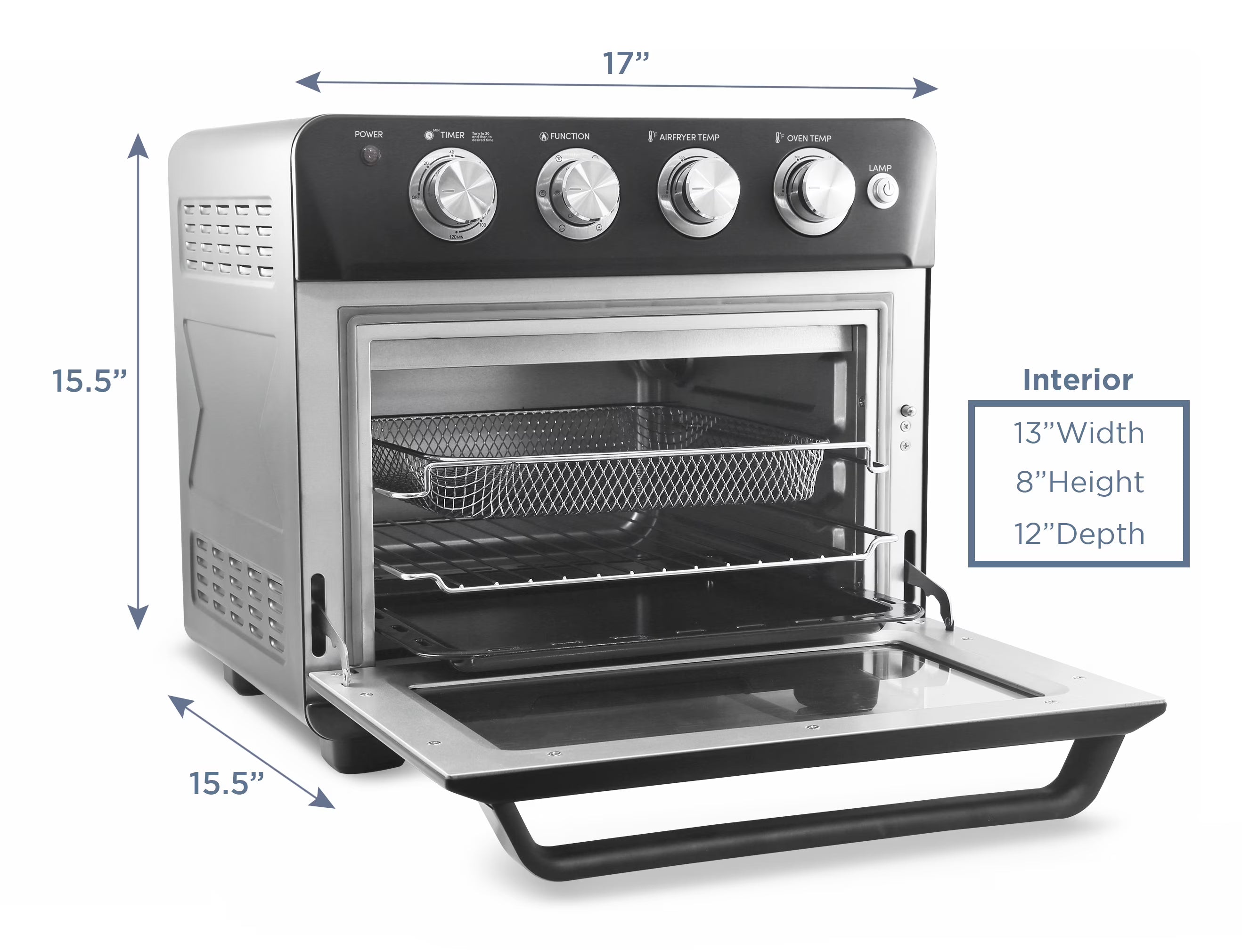 Elite Gourmet Deluxe Air Fryer Oven 25qt, Black - Fast Fry, Bake, Roast, Dehydrate