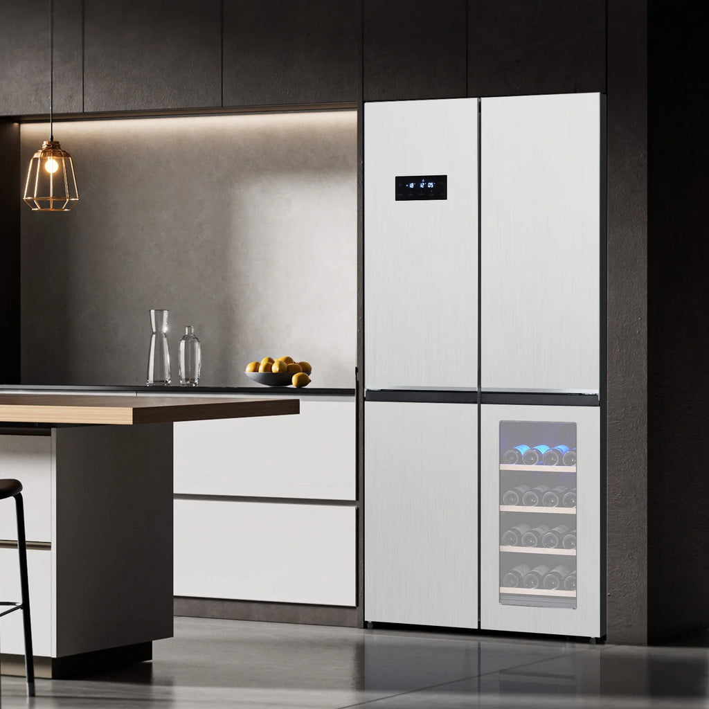 Tookss 21 Cu.Ft French Door Refrigerator, Counter Depth Stainless Steel Refrigerators, Multifunctional Fridges with Freezer, Refresh, and Wine Cooler for Kitchen, Bedroom, Office, Dorm