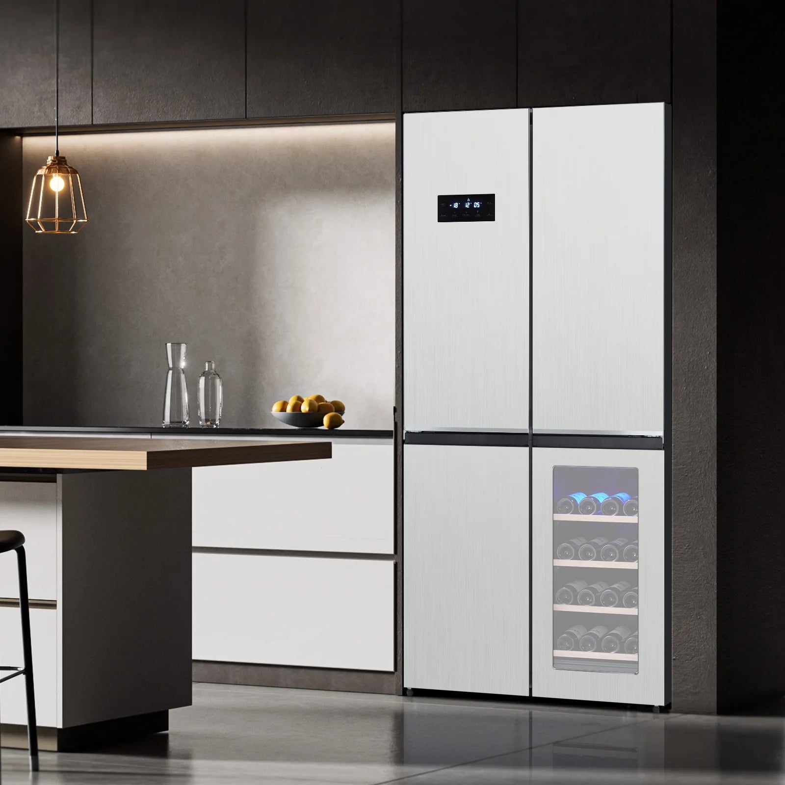 Tookss 21 Cu.Ft French Door Refrigerator, Counter Depth Stainless Steel Refrigerators, Multifunctional Fridges with Freezer, Refresh, and Wine Cooler for Kitchen, Bedroom, Office, Dorm