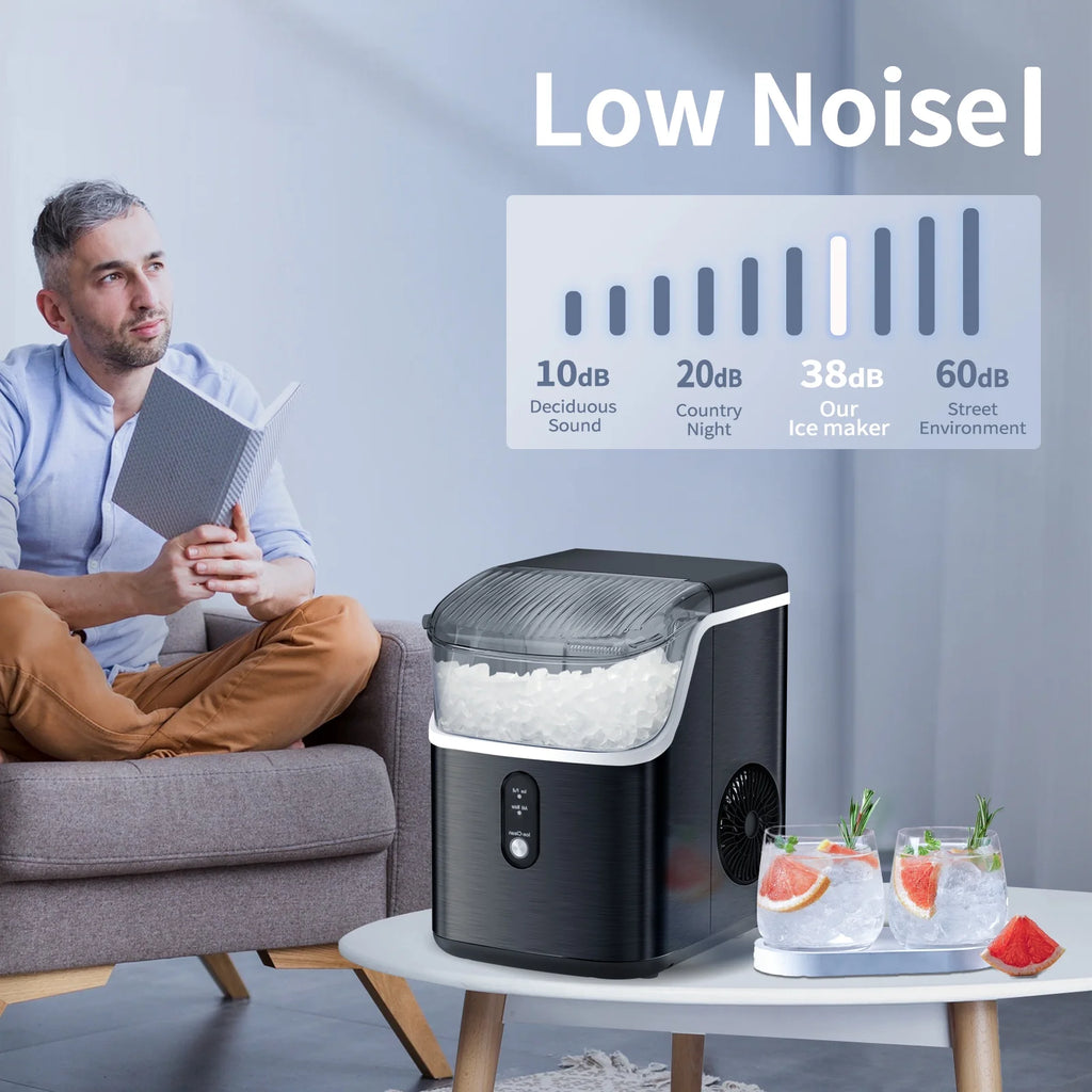 LHRIVER Nugget Countertop Ice Maker with Soft Chewable Ice, 35Lbs/24H, Self-Cleaning, Ice Scoop,Stainless Steel Silver