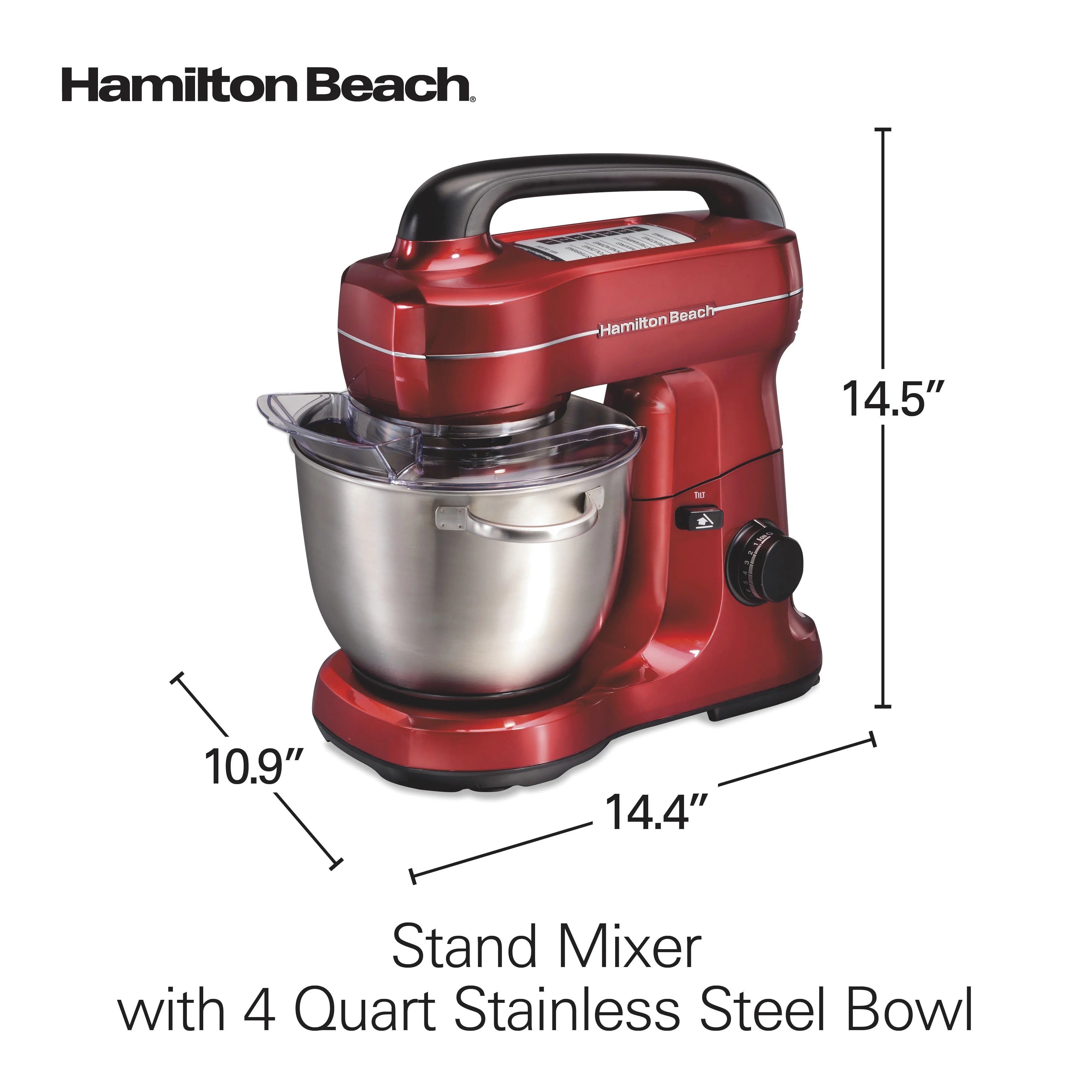 Hamilton Beach 4 Quart Stand Mixer for Kitchen, 7 Speeds, Tilt-Head, Dough Hook, Whisk & Flat Beater, Black