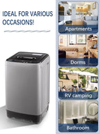 Krib B Full Automatic Washing Machine with Drain Pipe, 17.7 lbs Portable Washers with 10 Programs & 8 Water Levels, Suitable for Apartment, Dorm, Grey