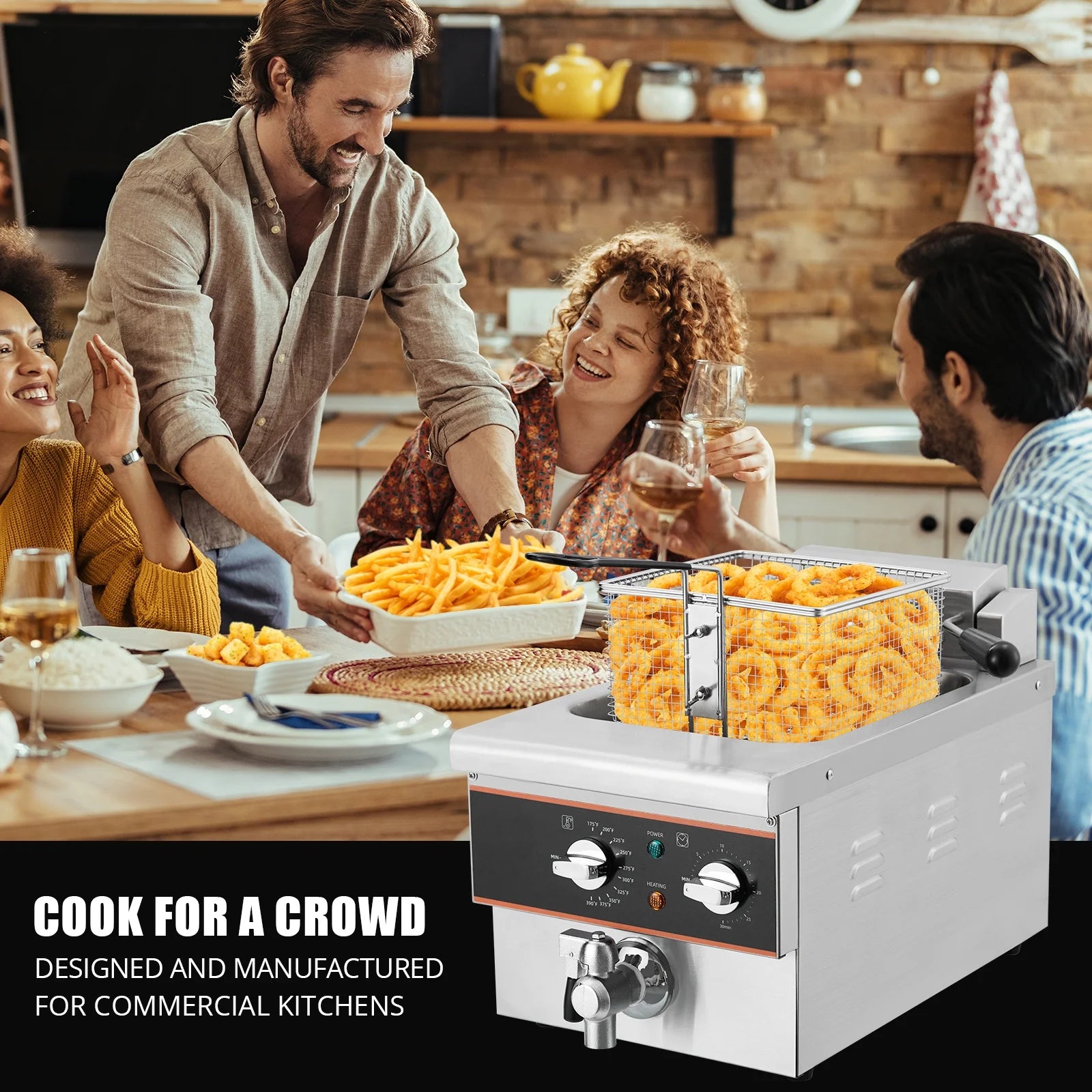 Aoile 6.3 Qt Commercial Electric Deep Fryer with Basket, Timer & Drain, Countertop Oil Fryer in Stainless Steel