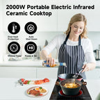 SizzleCook 2 Burner Electric Cooktop 110V Plug In, Countertop & Built-in Ceramic Stove Top, 12 inch Portable Infrared Double Burner Electric Stovetop with Outlet Plug, Child Safety Lock?
