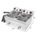 EH102V 110V 110V,3400W 24.9quart/23.6L Stainless Steel Double Cylinder Electric Fryer US Plug, Electric Deep Fryer Frying with 2 Faucets and Lids for Home Use, Adjustable Temperature, Easy to clean