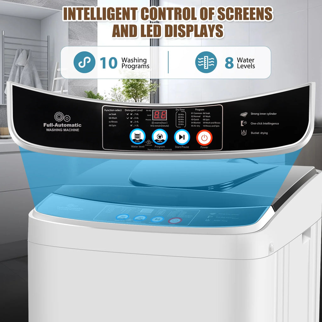 Qhomic Portable Washing Machine, 15.6lbs Dryer & Washer Combo, 10 Programs 8 Water Level Fully Automatic Washing Machine for RVs, Apartments, Home