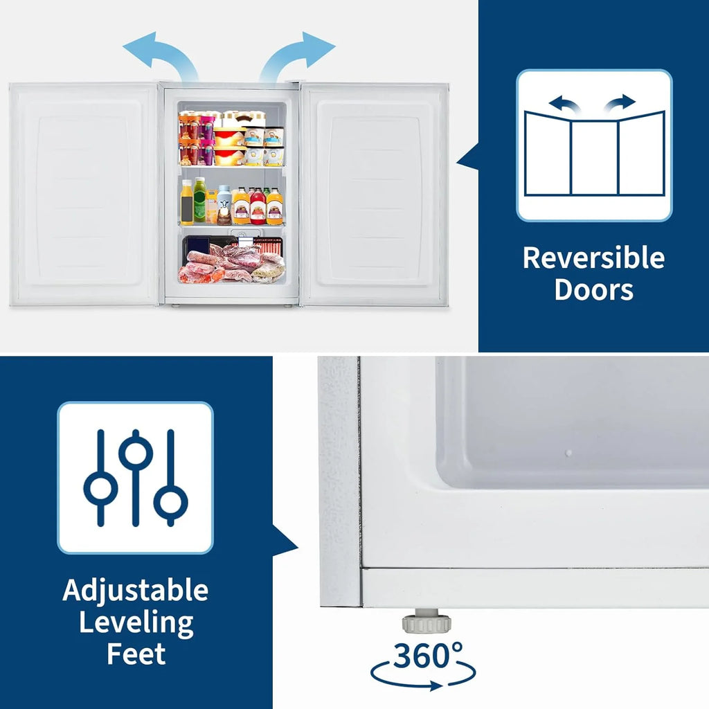 M optimized Upright Freezer, 3.0 Cu.Ft. Compact Mini Freezer with Reversible Single Door, 7 Adjustable Thermostat & 3 Removable Shelves, for Apartment, Dorm, Home, Office