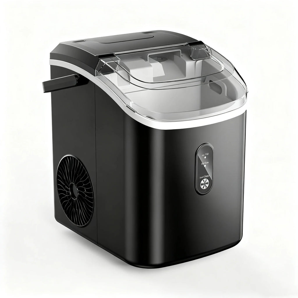EUHOMY Nugget Ice Maker Countertop with Handle, Ready in 6 Mins, 34.5 lbs Per Day, Removable Top Cover, Auto-Cleaning, Black