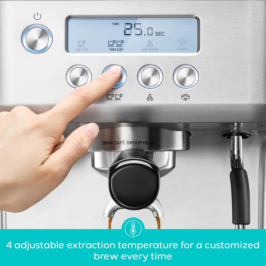 CASABREWS Ultra Semi-Automatic Espresso machine: 20 Bar, Stainless Steel, Milk Frother, Temperature Control - Americano, Latte, Cappuccino