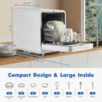 NEILA Countertop Dishwasher - 5 Programs Portable Dishwasher with Touch Control & Air-Drying Function, 2 in 1 Tabletop Dishwasher for Home, Apartments - White