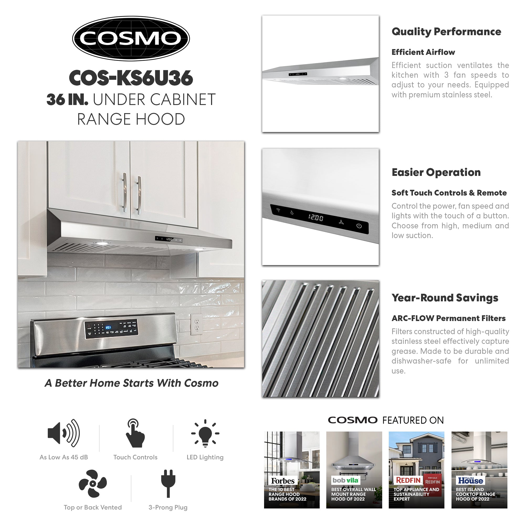 36 in. Under Cabinet Range Hood with Digital Touch Controls in Stainless Steel