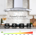 Range Hood 30 Inch, Tieasy Wall Mount Kitchen Hood with Ducted / Ductless Convertible Duct, Stainless Steel Chimney and Aluminum Filters, LED Lights, 3 Speed Fan, Push Button
