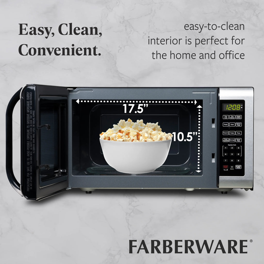 Farberware FMGZ09BKA 0.9 Cu. Ft. Microwave Oven, 900W, Digital Control, LED Display, 6 Cooking Presets, Black