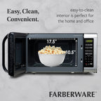 Farberware Countertop Microwave Ov 1100 Watts, 2.2 cu ft - Smart Sensor With LED Lighting and Child Lock - Perfect for Apartments and Dorms - Easy Clean Black Interior, Stainless Steel