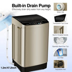 GGTB Portable Washing Machine for Apartments, 17.7 lbs Full Automatic Clothes Washer Machine,1.9 Cu.ft Top Load Washer with 10 Wash Programs/8 Water Levels, Coffee Gold