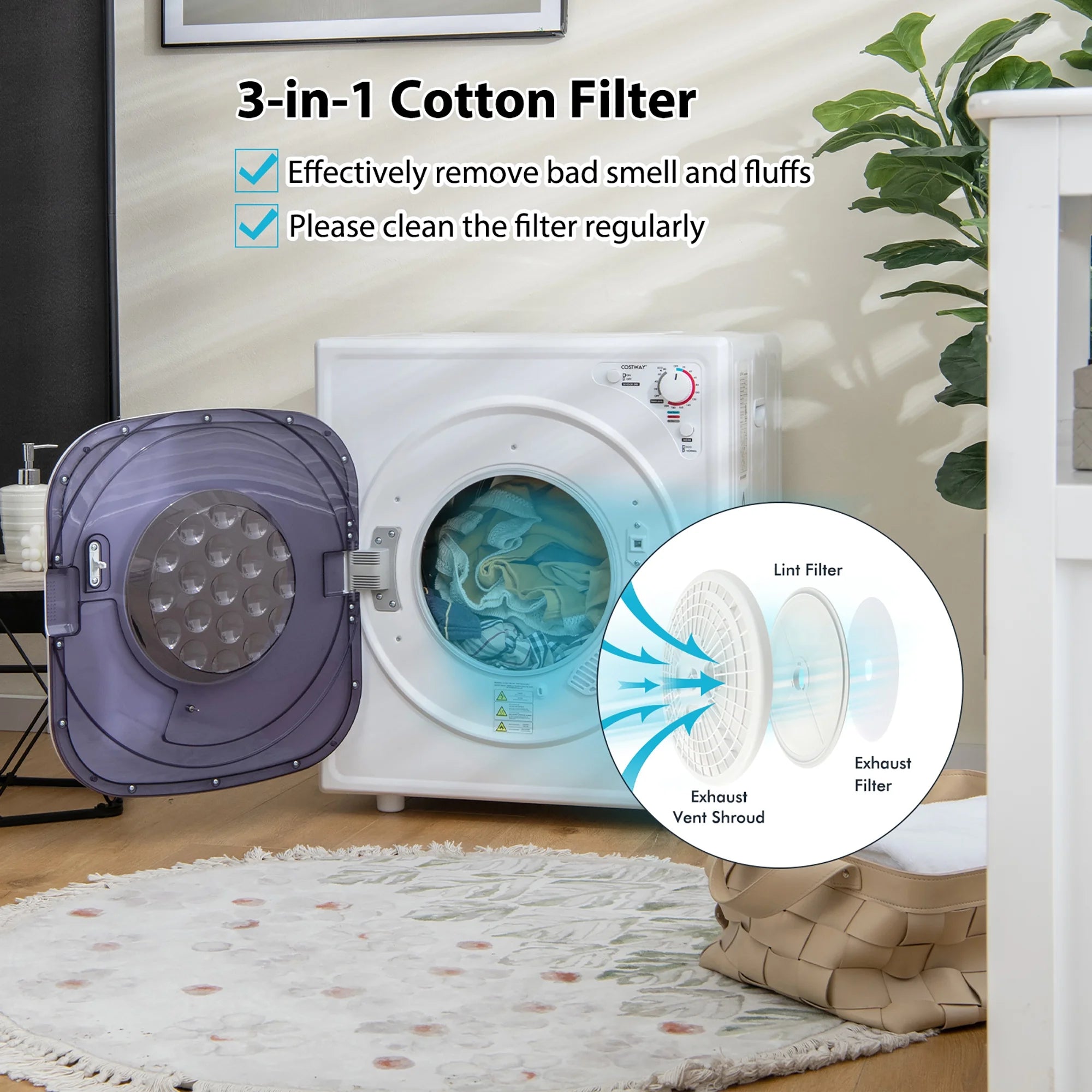 Costway 1500W Electric Tumble Compact Laundry Dryer Stainless Steel Tub 13.2 lbs