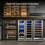 Yeego 30" Wine and Beverage Refrigerator,Two 15" Wine and Beverage Cooler Under Counter or Freestanding, Hold 33 Bottles and 80 Cans(Two Pack)