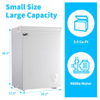 WANAI 3.5 Cu.ft,Chest Freezer,Deep Freezer,Removable Storage Basket Freezer,White