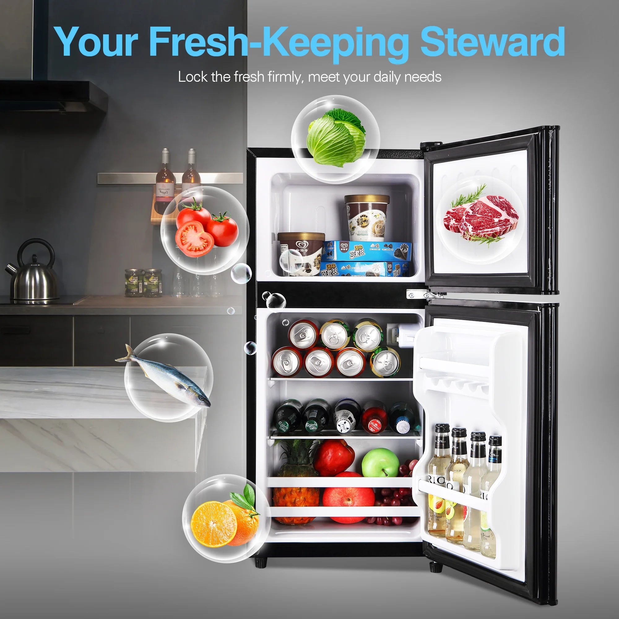 GGTB Retro Compact Two Door Refrigerator, Black, 3.0 Cu ft
