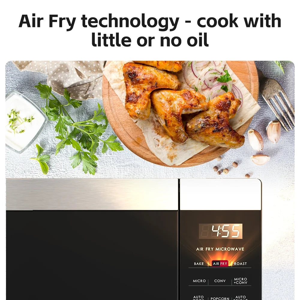 Galanz 0.9 Cu ft Air Fry Countertop Microwave, 900 Watts, Stainless Steel, New