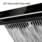 FOTILE Slant Vent Series 30" 1000 CFM Under Cabinet or Wall Mount Range Hood with 2 LED lights, Motion and Touch Activation in Onyx Black Tempered Glass
