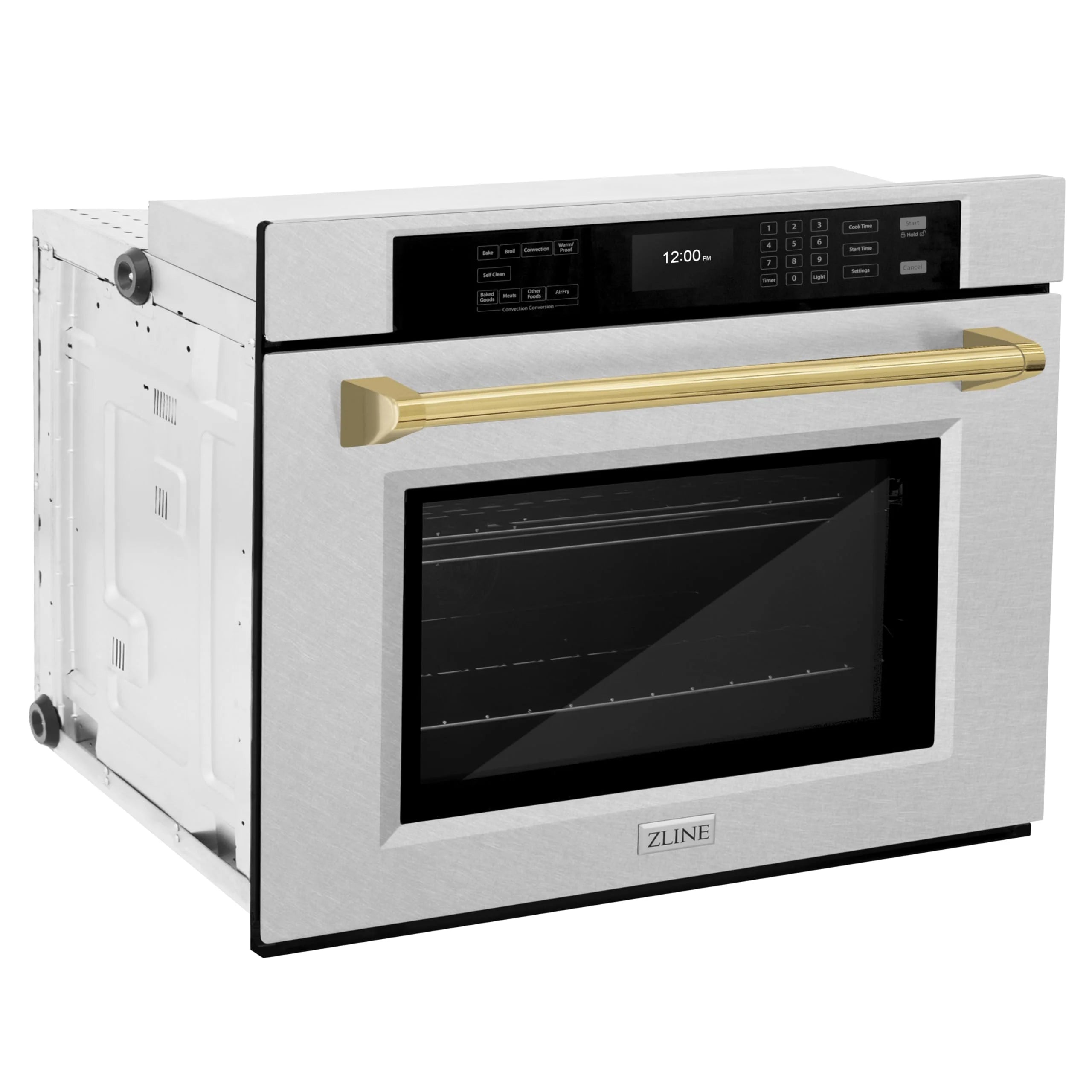 ZLINE 30" Autograph Single Wall Oven with Air Fry and Self-Clean in DuraSnow?? Stainless Steel and Gold Handle, WASSZ-30-G