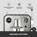 Gemilai G3006 Owl 15-Bar Semi-Auto Espresso Machine, Dual Display, Milk Frother, 57oz Tank, Stainless Steel Coffee Maker