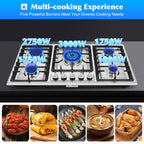 Stainless Steel 5-Burner Stove, Top Built-In Gas Propane Cooktop Stove for Restaurants