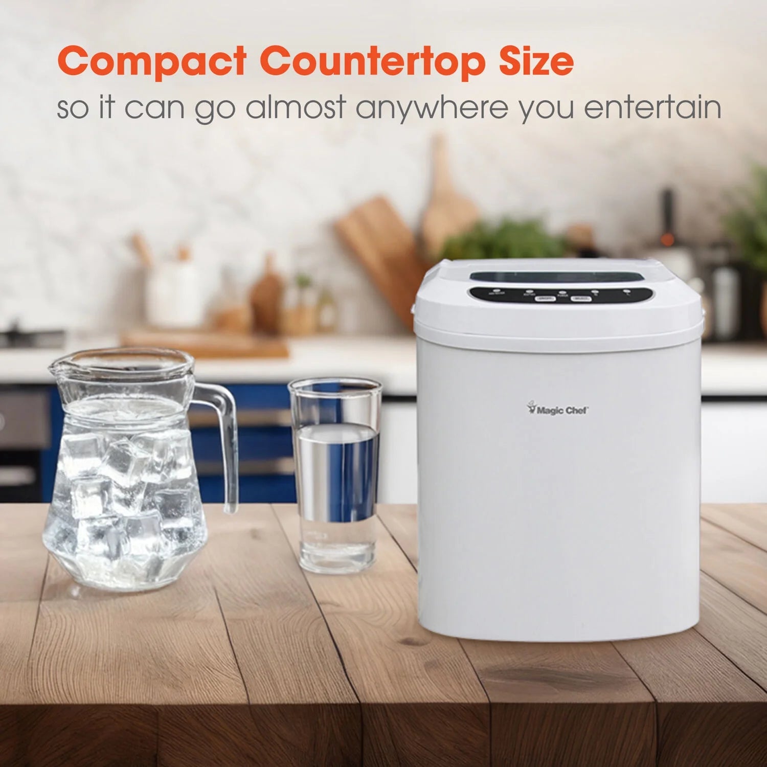 Magic Chef 27 lb. Capacity Portable Countertop Ice Maker, White and Makes Bullet Ice