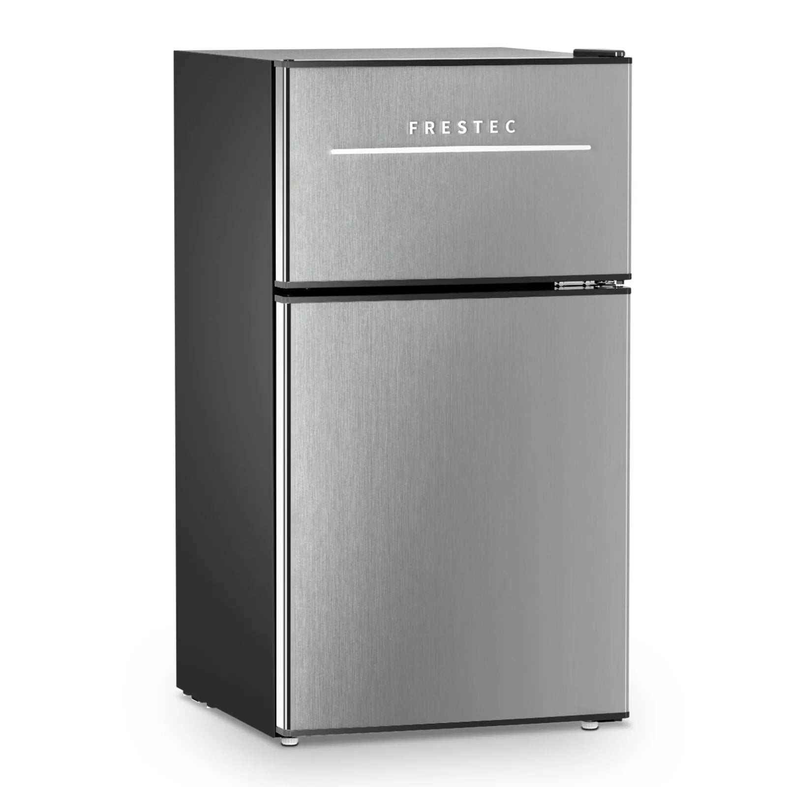 Frestec 3.2 Cu ft Two Door Mini Fridge with Freezer, Stainless Steel, E-Star