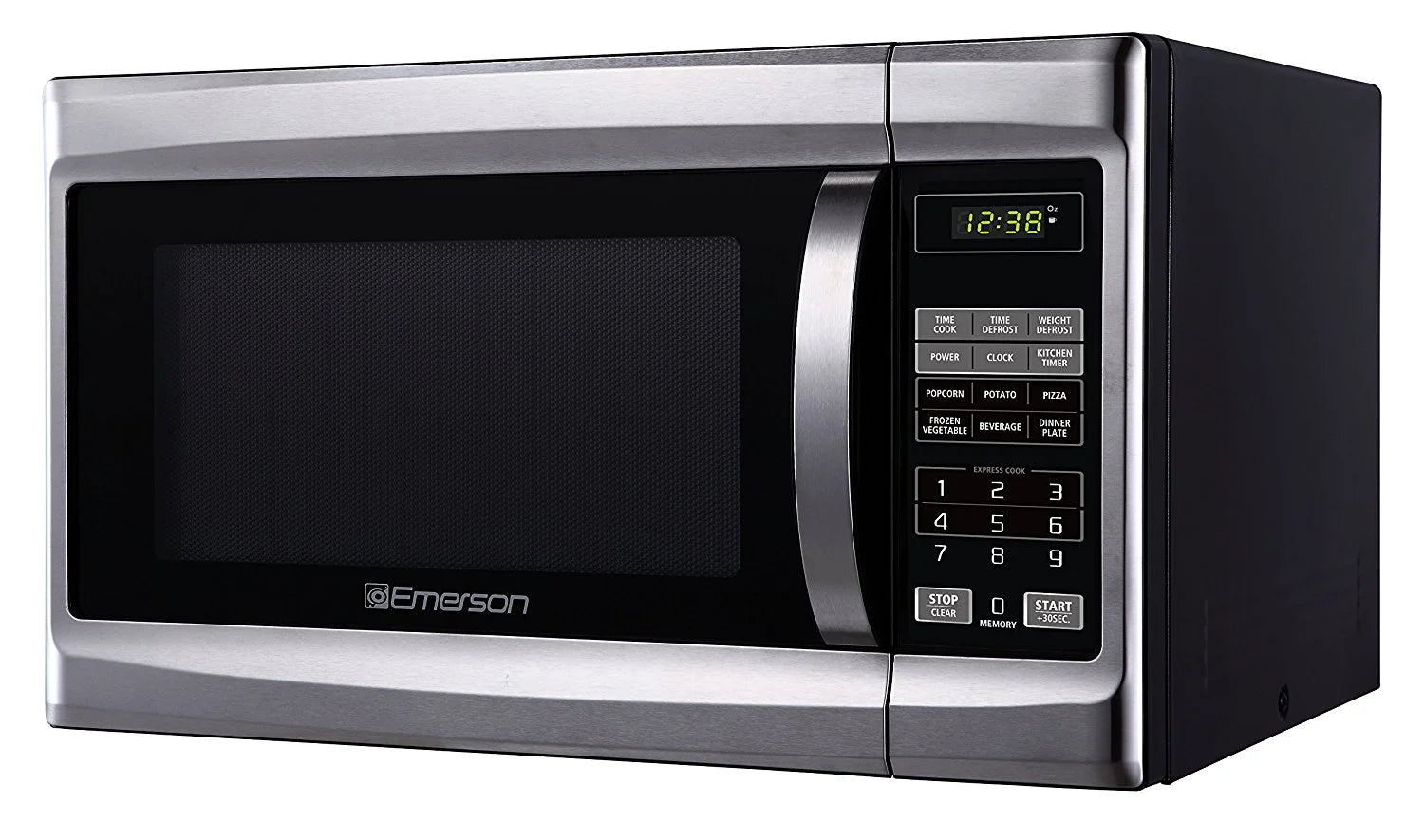 Emerson 1.3 Cu Ft 1000 Watt, Touch Control Microwave Oven, Stainless Steel/Black, MW1338SB