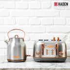 Haden Heritage 1500 1.7 Electric Kettle, Matte Black Finish with Copper Accents