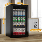 Nipus 17.52 inch Beverage Refrigerator Cooler,120 Cans Capacity with Glass Door for Soda Wine Beer, with Adjustable Removable Shelves, Black