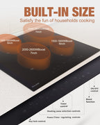 30" Induction Cooktop, 4 Burner Cooktop, 7000W, Boost Function, (No Plug)