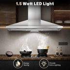 36-inch Wall Mount Range Hood 450CFM 3-Speed, Stainless Steel with LED Light, Adjustable Chimney 15.7-30.7in, Ducted/Ductless Ready, Quiet Under 55dB, 5-Layer Filters
