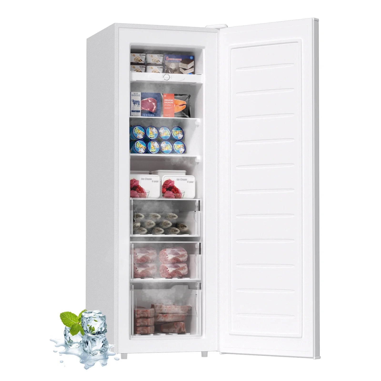 BANGSON Upright Freezer, 7.0 Cu.ft Freestanding Freezer, Convertible Upright Freezer/Refrigerator, Single Door for Kitchen, Office, Apartment, Silver