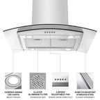 "Joeaonz 30"" Island Mount Range Hood, Stainless Steel, LED Bulbs, Easy-Clean Filters, 120V"