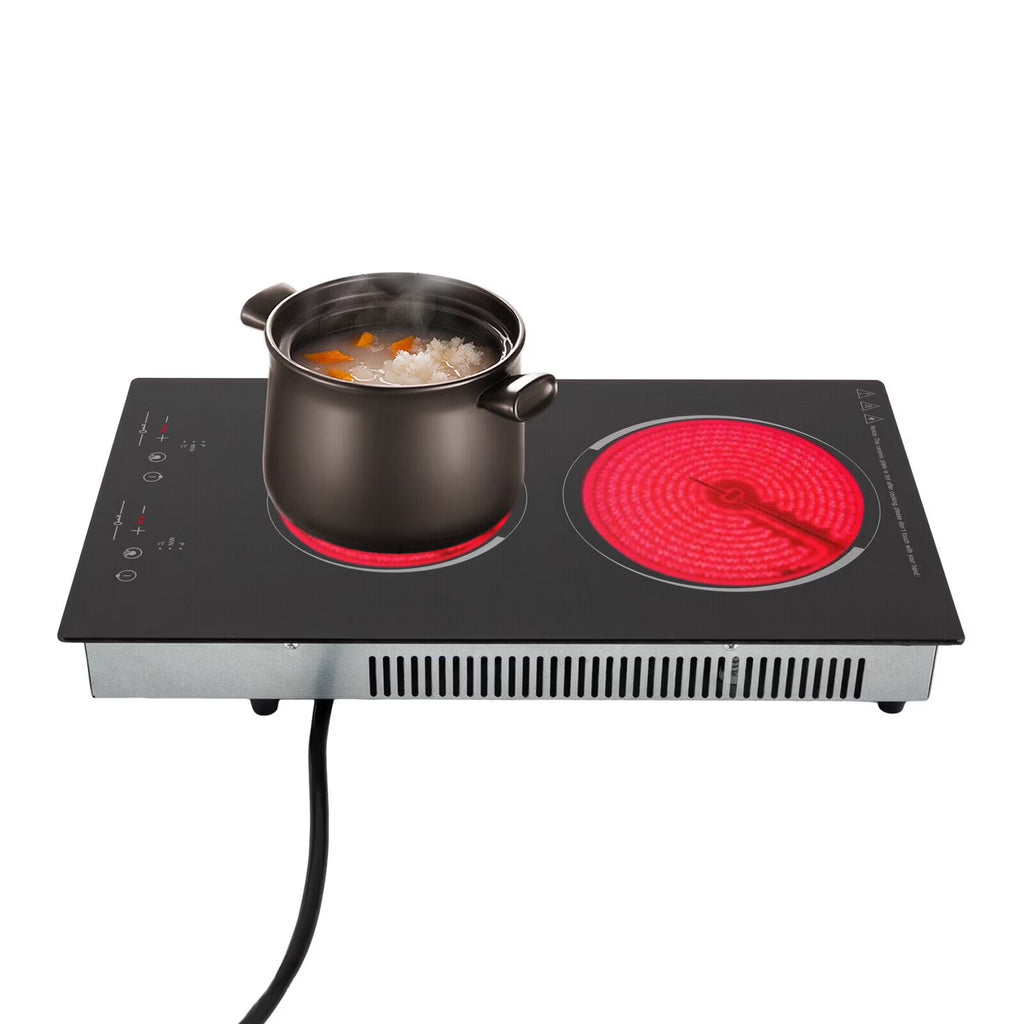 Home Electric 110V Ceramic Stove Cooktop Sensor Touch Control 2 Burners with Plug,Black,20.08x11.34in,Modern Style