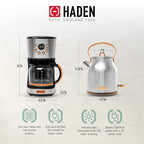 Haden Coffee Maker & Heritage 1.7 Liter Electric Kettle, Black & Chrome