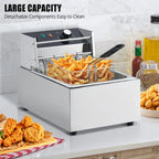 Electric Deep Fryer,Tank Stainless Steel Deep Fryer, Temperature Control, Countertop Fryer for Home Kitchen and Restaurant, 110V