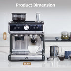2024 New Espresso Machine with Grinder 20 Bar Pump, 2.8L Removable Water Tank Semi Automatic Coffee Maker with Grinder, Milk frother, Ideal for Small Families and Offices