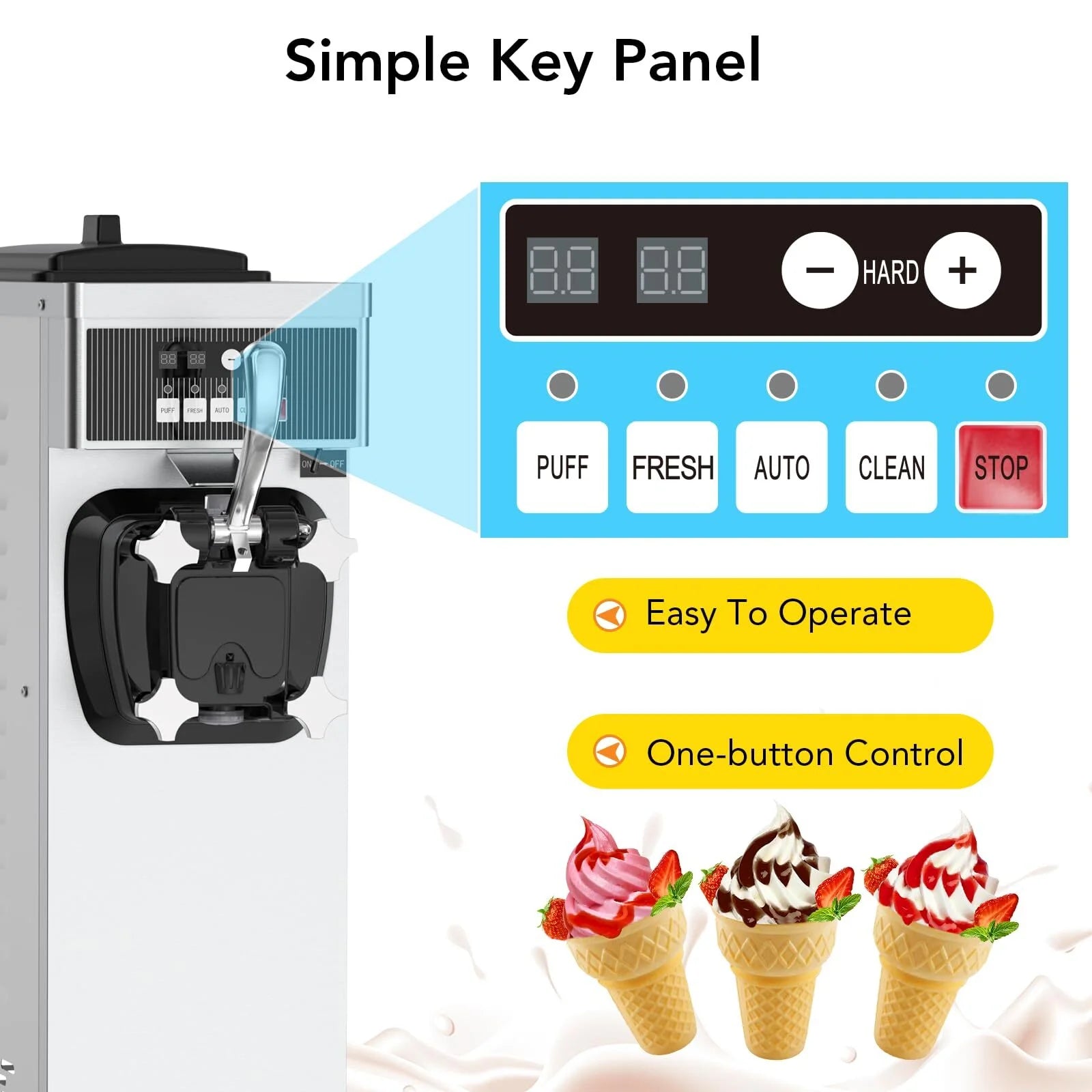 Entcook 3 Flavors Commercial Ice Cream Maker, 5.8-8 Gal/H Countertop Soft Serve Ice Cream Yogurt Machine with LCD Display